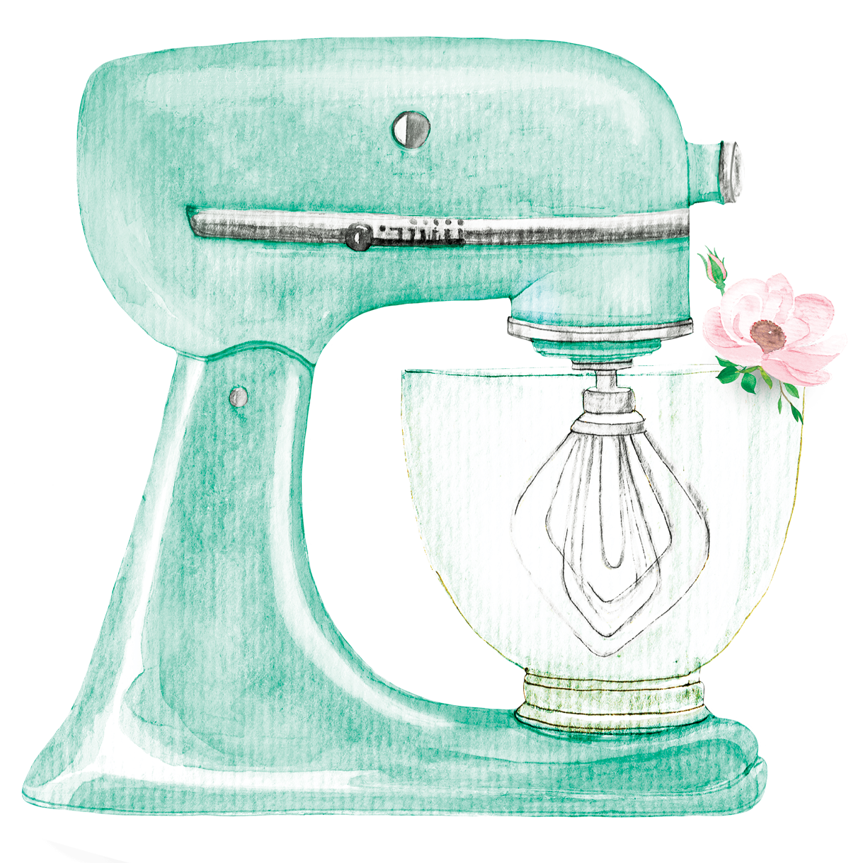 Watercolor illustration of a stand mixer