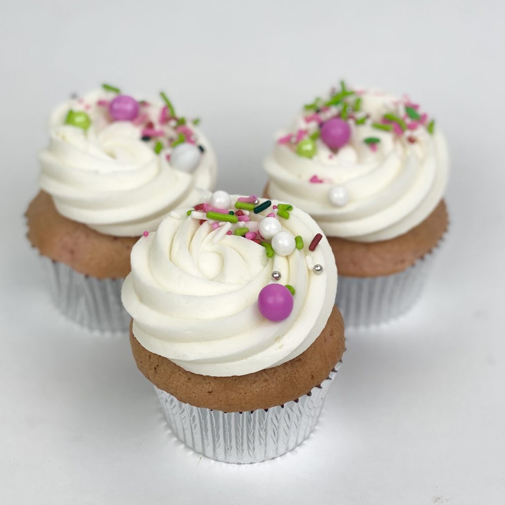 Cupcakes with white buttercream and confetti sprinkles