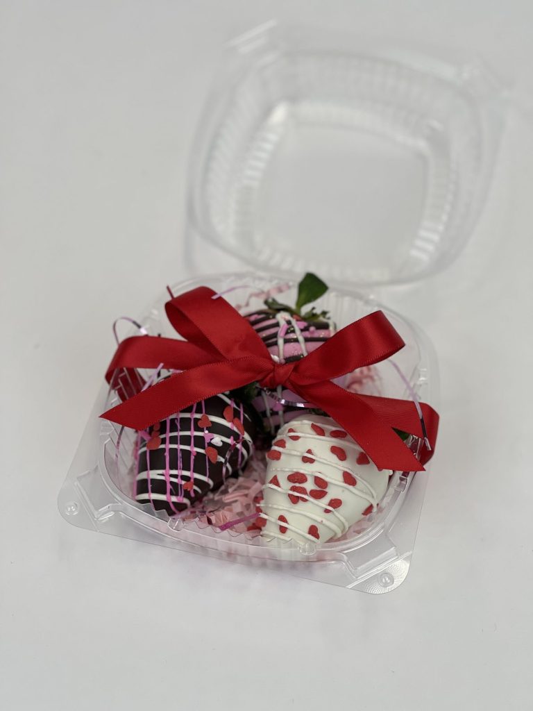Decorated dipped strawberries boxed as a gift